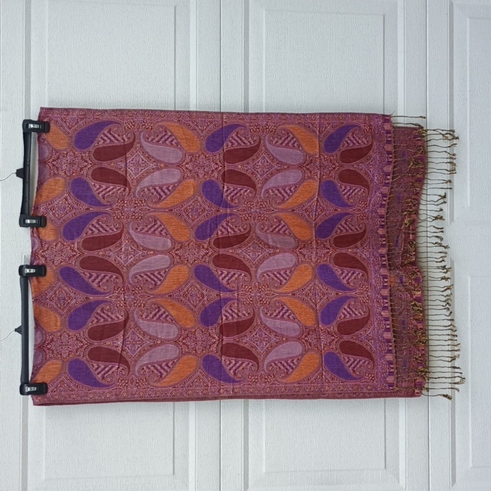 Pashmina Silk Shawl Wrap Scarf Red Purple Pink Print Large Size
